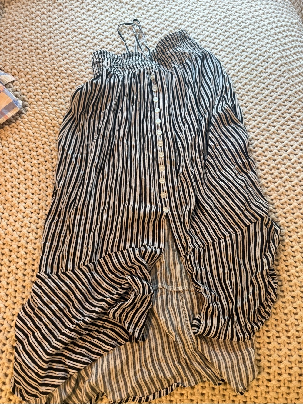 Black and White Striped Button-Front Maxi Skirt
